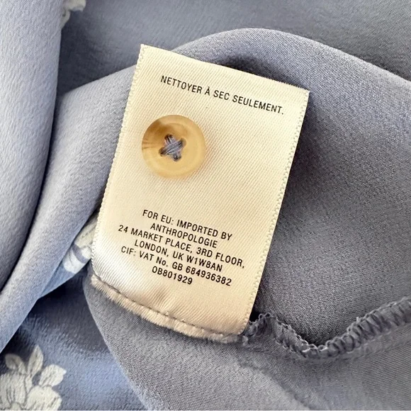 Anthropologie Maeve Blue White Rosalee 100% Silk Floral Blouse - Picture 8 of 11